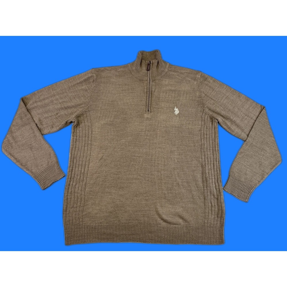 U.S. Polo Assn Zip Pullover Sweater L Beige Long Sleeve Regular Fit Preppy